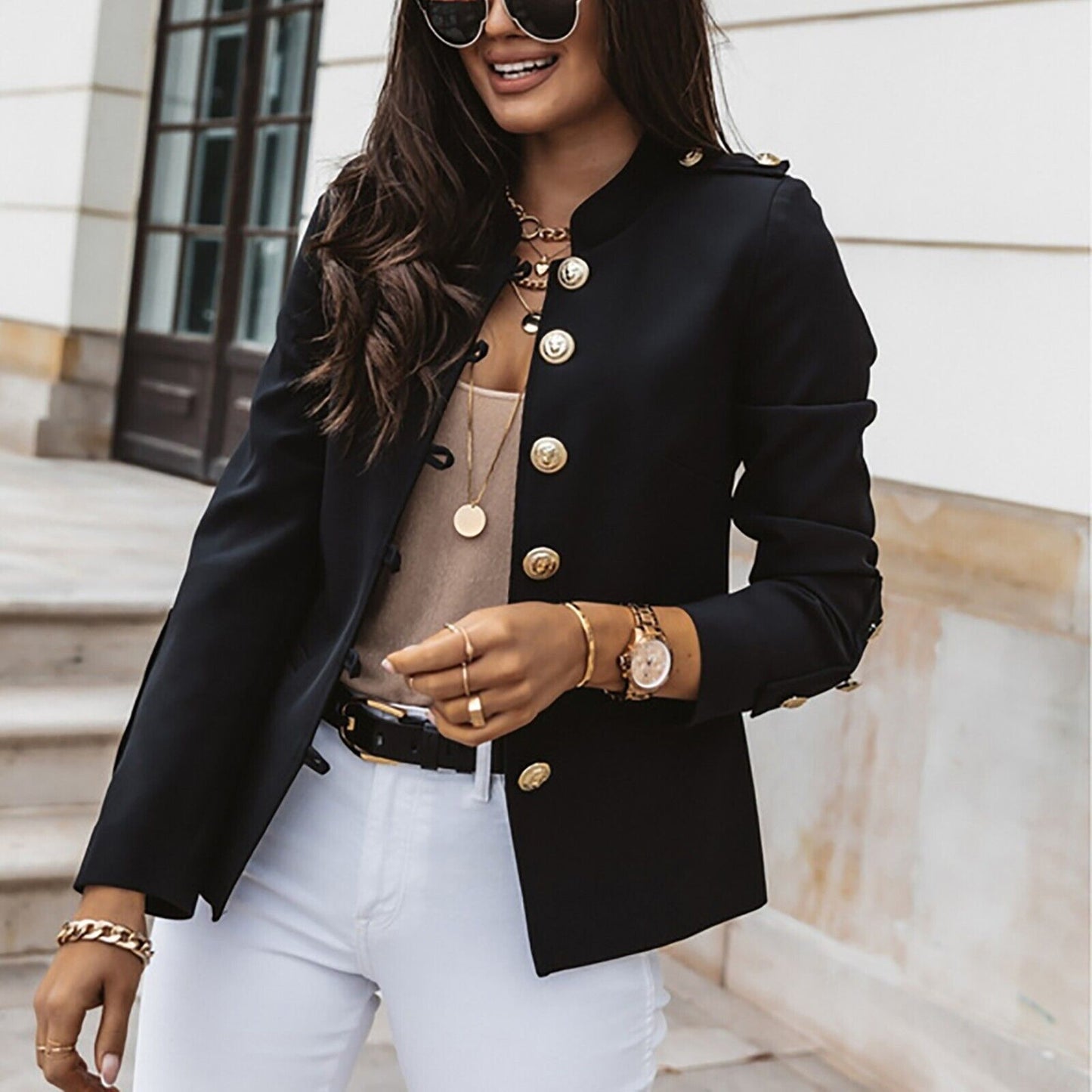 Modische Militärjacke Damen Knopffront