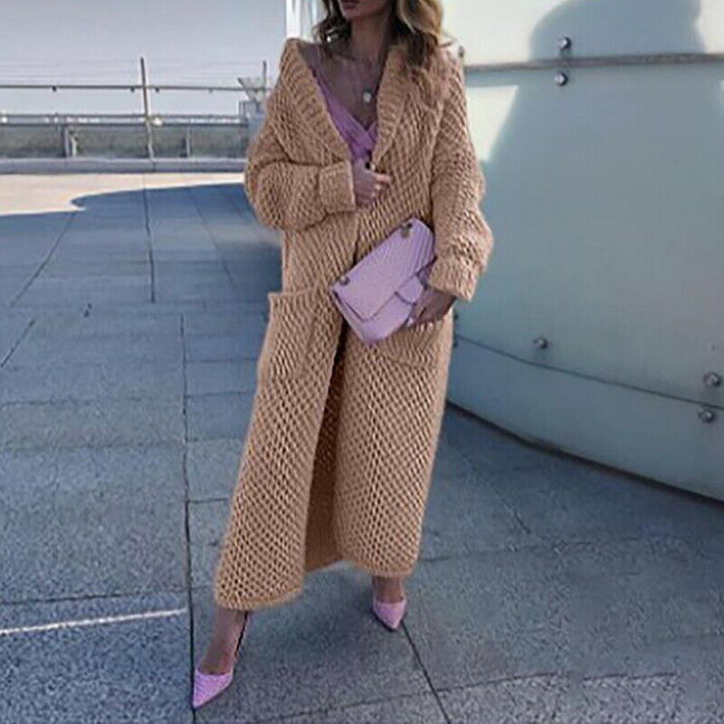 Damen Pullover Lang Strickjacke Elegante Oversize