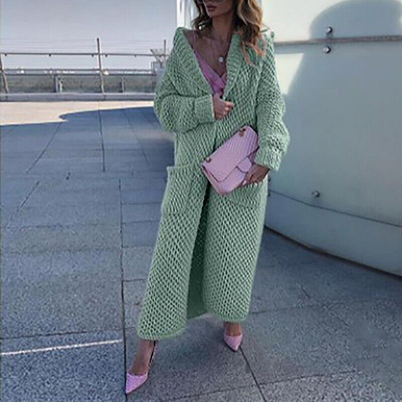 Damen Pullover Lang Strickjacke Elegante Oversize