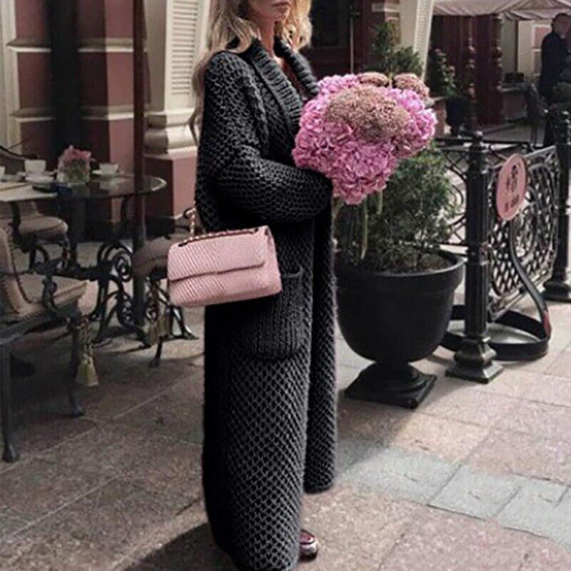 Damen Pullover Lang Strickjacke Elegante Oversize