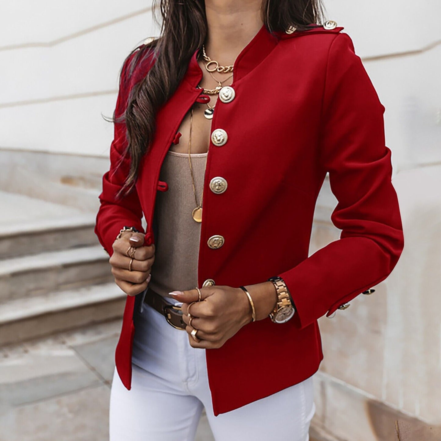 Modische Militärjacke Damen Knopffront