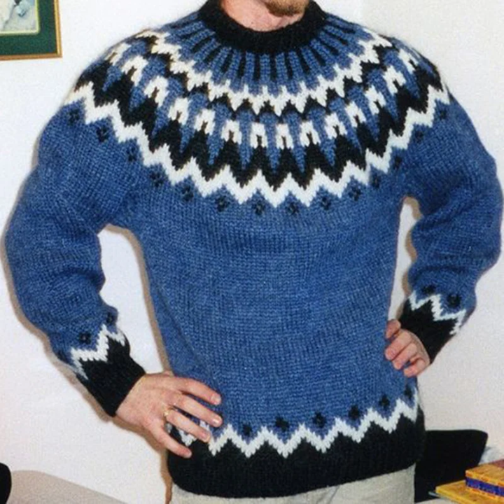 Blauer Vintage Pullover Rundhals Klassisch - IdealeKleiden