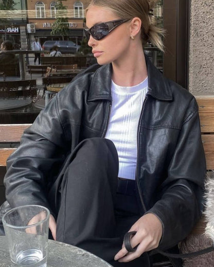 Vegane Lederjacke Elegant Schwarz