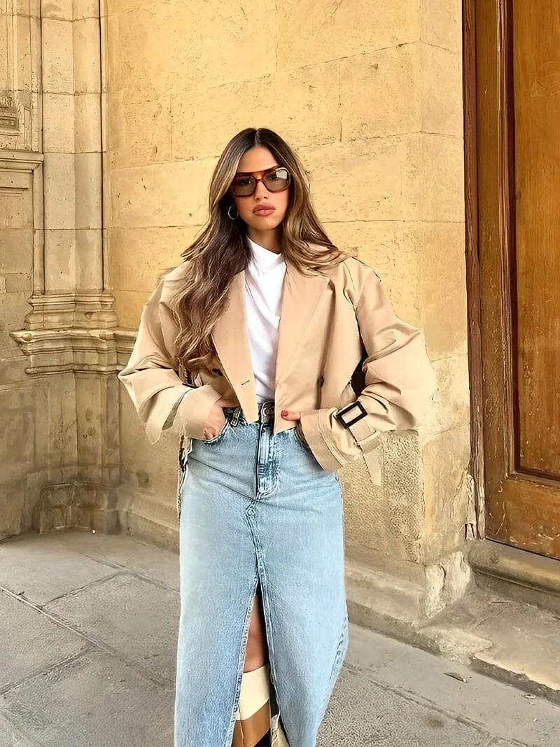 Klassischer Kurzmantel Damen Trenchcoat