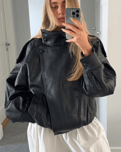 Stylische Lederjacke Asymmetrisch Cut