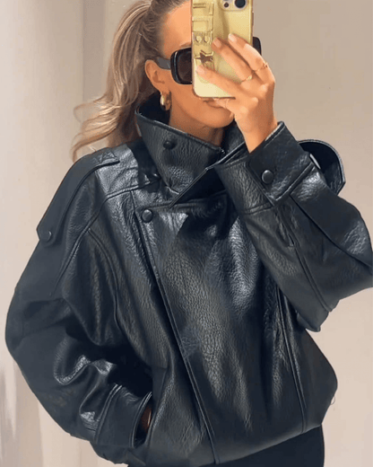 Stylische Lederjacke Asymmetrisch Cut