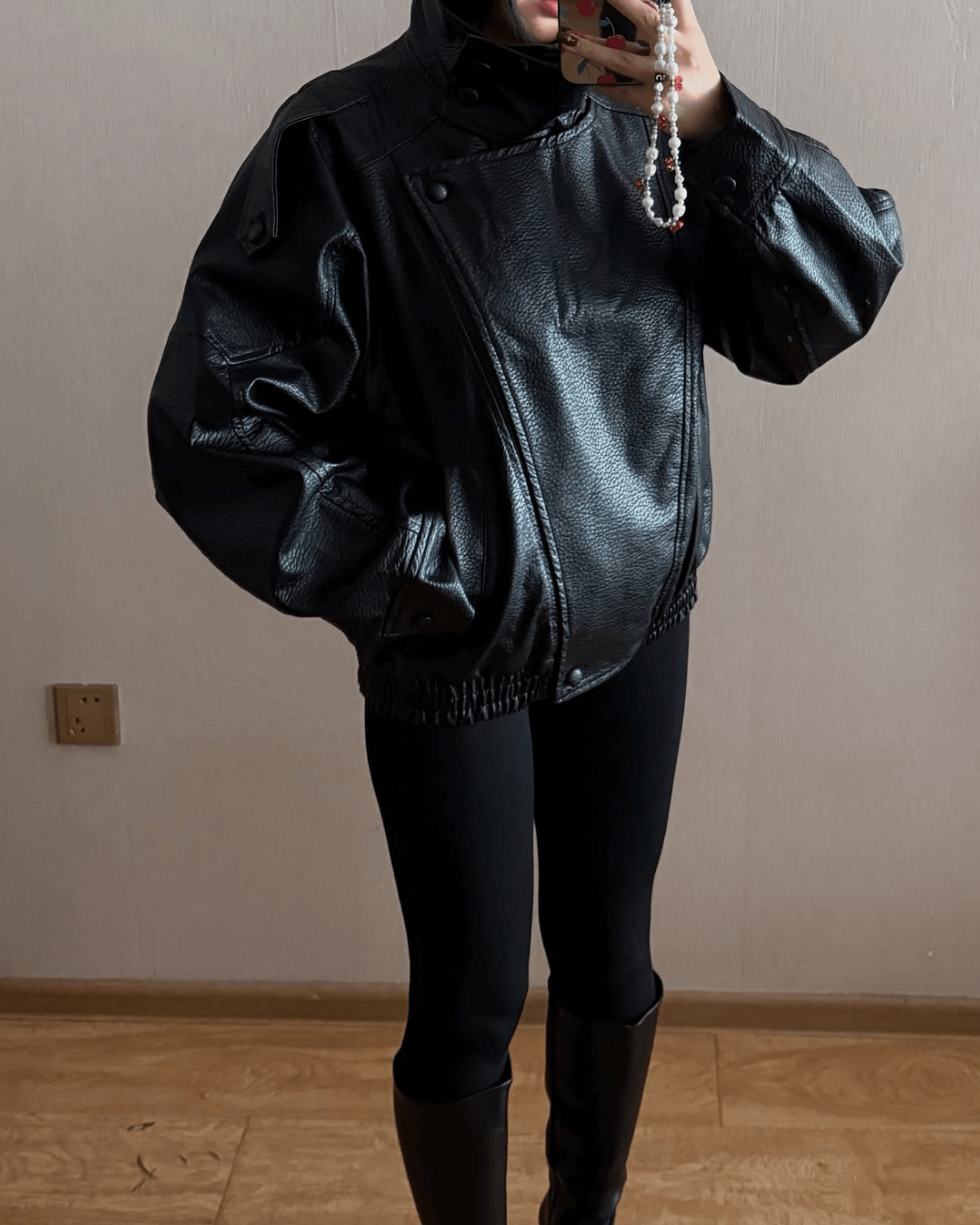 Stylische Lederjacke Asymmetrisch Cut