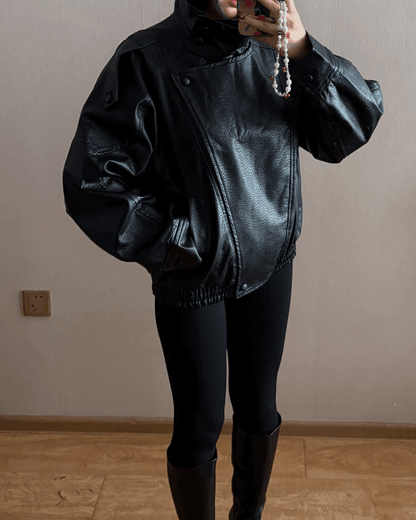 Stylische Lederjacke Asymmetrisch Cut