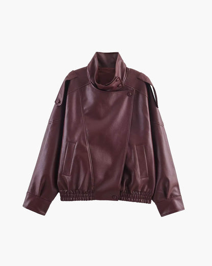 Stylische Lederjacke Asymmetrisch Cut