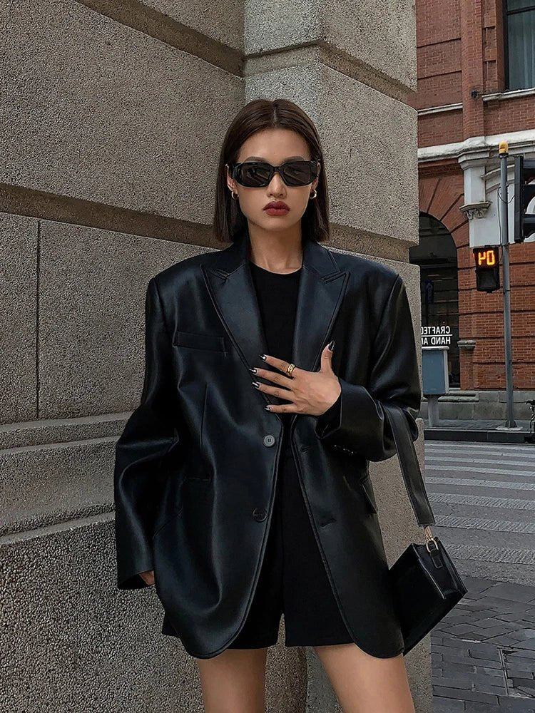 Übergroße Vegan Lederjacke Mode