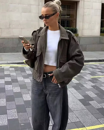 Leder-Pilotenjacke Echt Suede