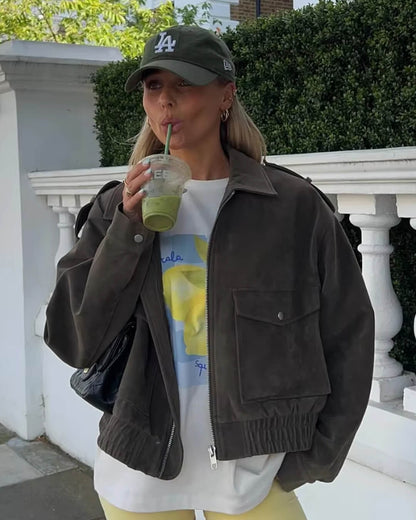 Leder-Pilotenjacke Echt Suede