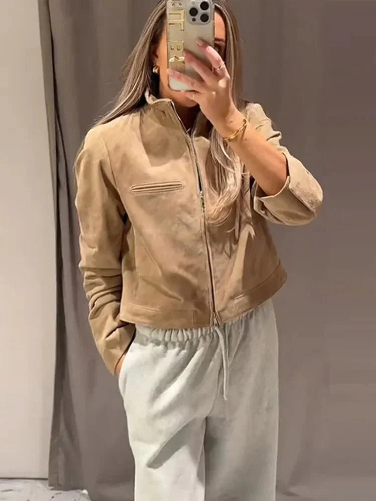 Lederjacke Damen Stehkragen Modern