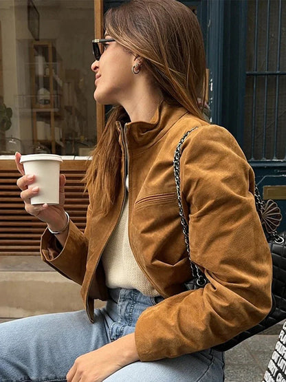 Lederjacke Damen Stehkragen Modern