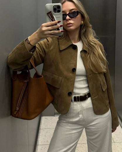 Stylische Blazerjacke Wildleder Leder