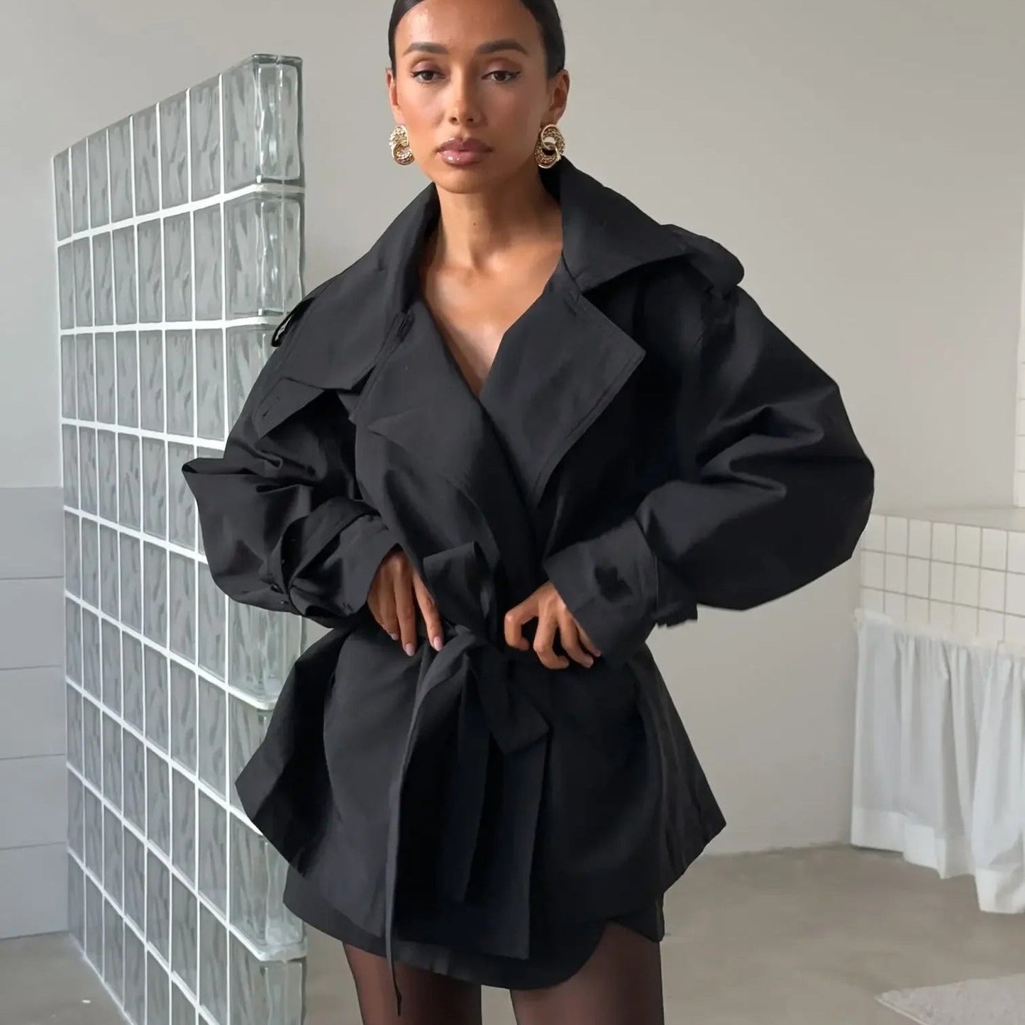 Klassischer Trenchcoat Damen Kurz
