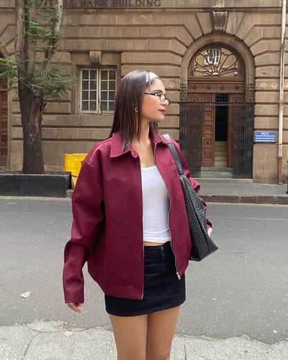 Stylische Bomberjacke Burgunder Rot