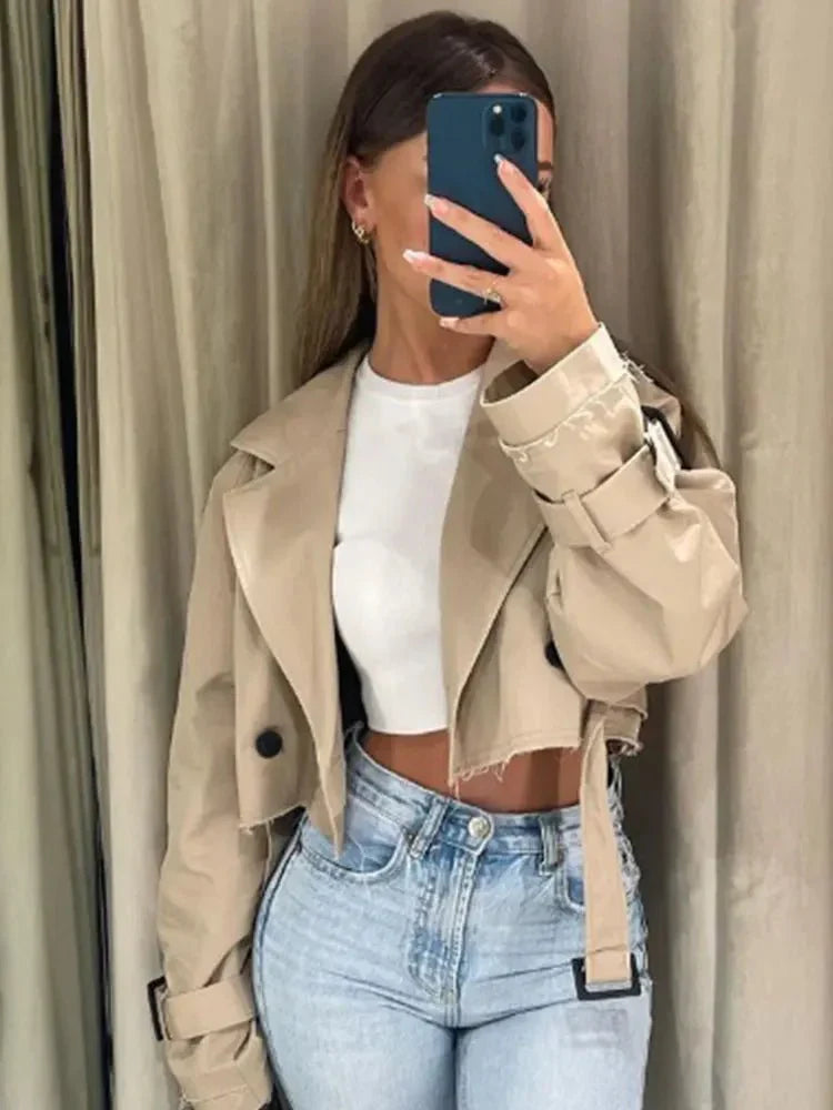 Klassischer Kurzmantel Damen Trenchcoat