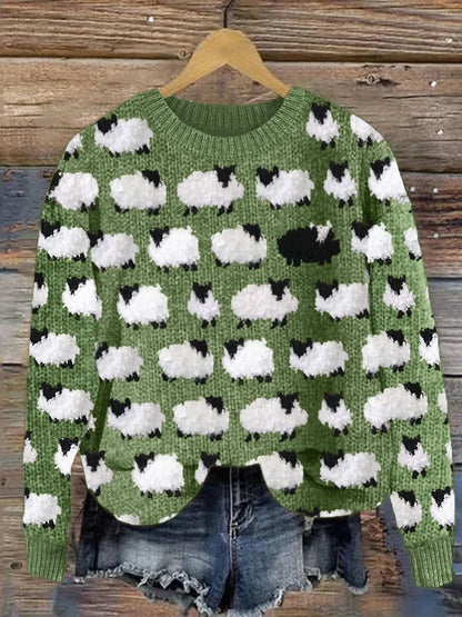 Weiche Strickpullover Schafmuster Warm Winterlustig