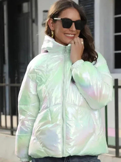 Stylische Damen-Parka mit Glanz-Kapuze