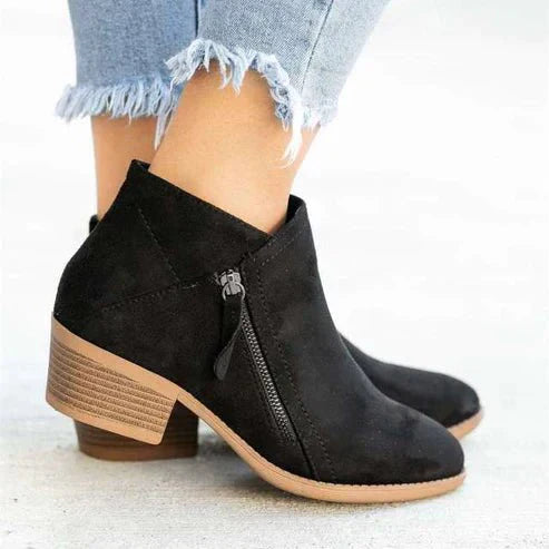 Stiefeletten Wildleder Optik Seitenreißverschluss Blockabsatz