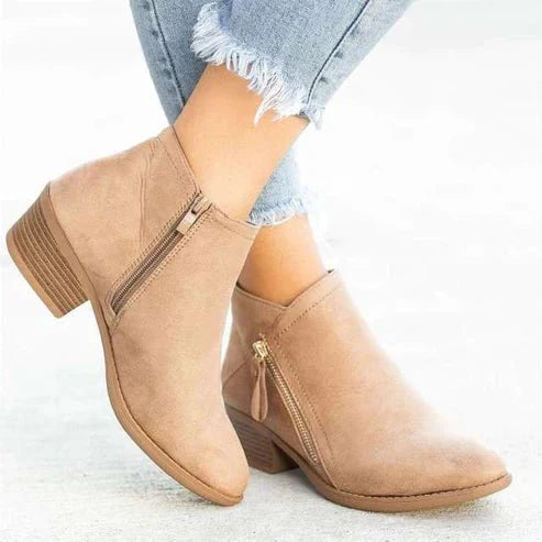 Stiefeletten Wildleder Optik Seitenreißverschluss Blockabsatz - IdealeKleiden