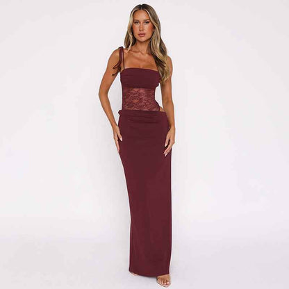 Elegant Maxikleid Schnürung Spitze - IdealeKleiden