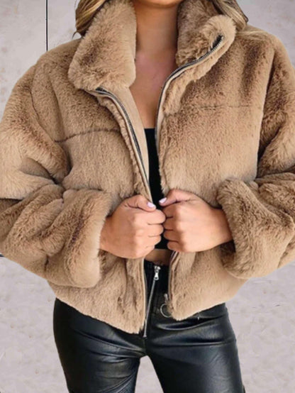 Kuschelige Kunstpelz-Jacke Warm Soft Mit Reißverschluss