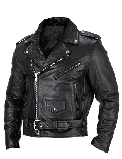 Herren Lederjacke Slim Fit Motorrad Style Stehkragen