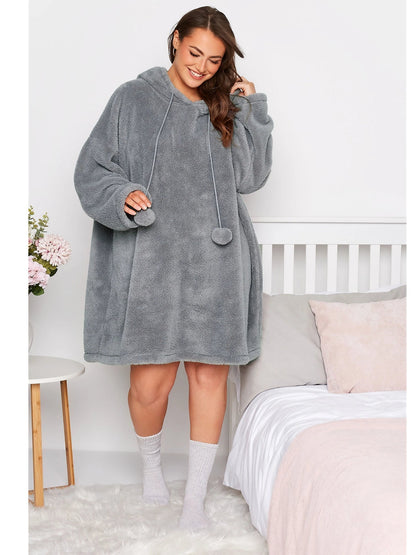 Weiches Übergrößen Hoodie Kleid Teddy Look