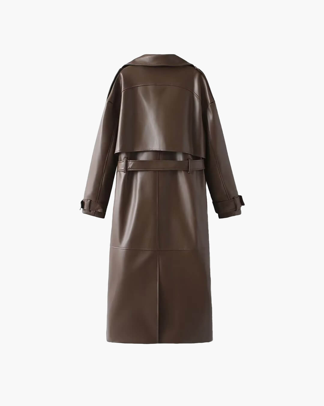 Damen Trenchcoat Kunstleder Schwarz Elegant