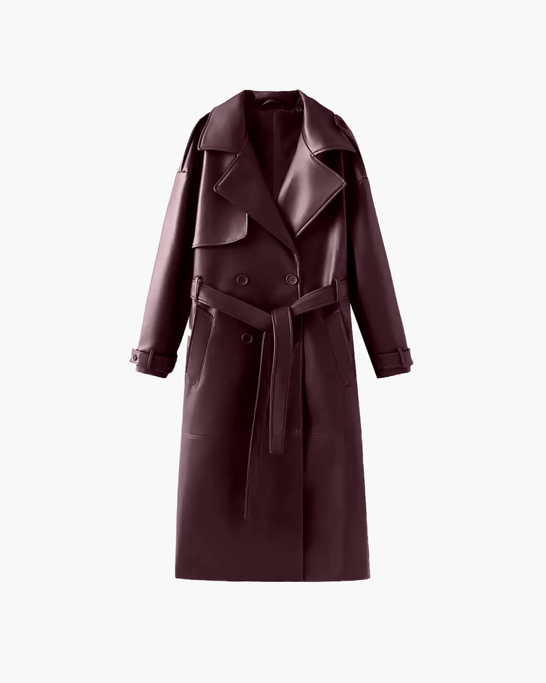 Damen Trenchcoat Kunstleder Schwarz Elegant