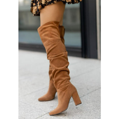 Damen Stiefel Bequem Kniehoch mit Blockabsatz