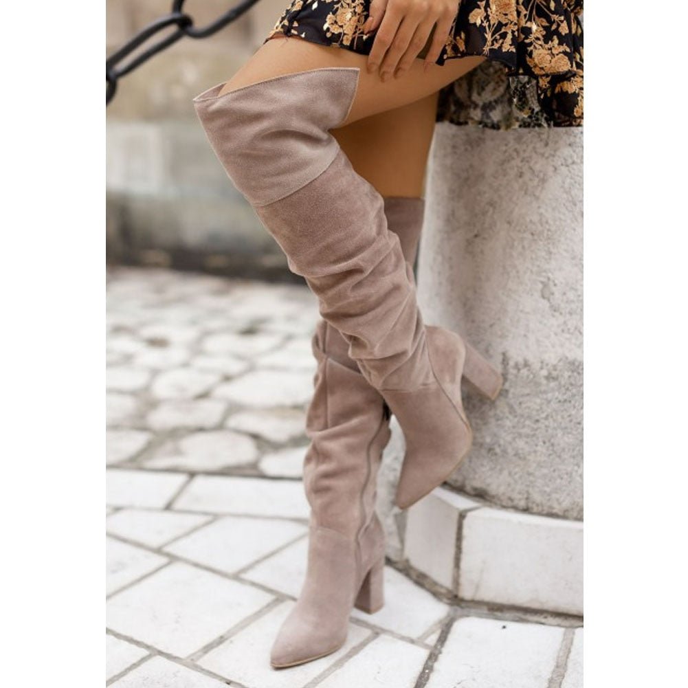 Damen Stiefel Bequem Kniehoch mit Blockabsatz