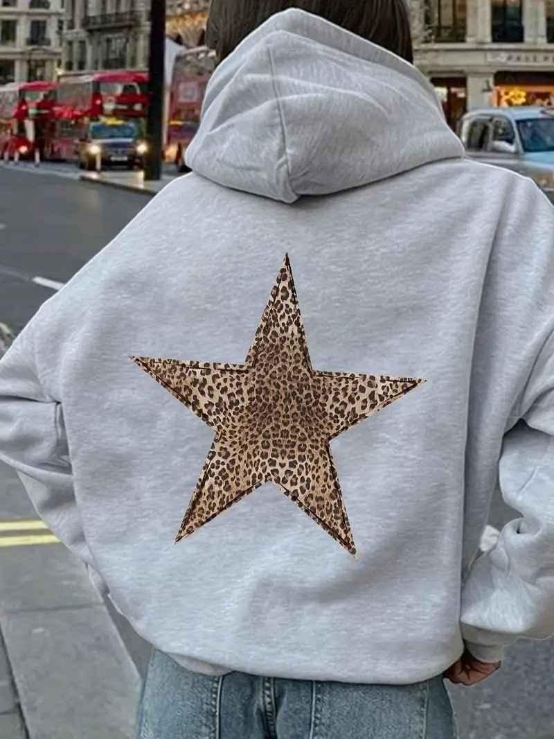 Große Kapuzenpullover Leopardenmuster Trendy