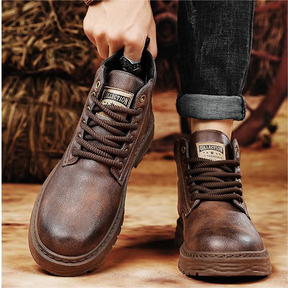 Retro Schnürstiefel aus Vintage Leder Optik - IdealeKleiden