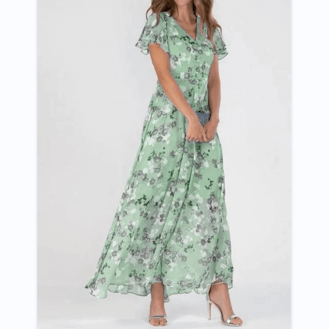 Damen Maxikleid Boho Stil Flatterärmlig