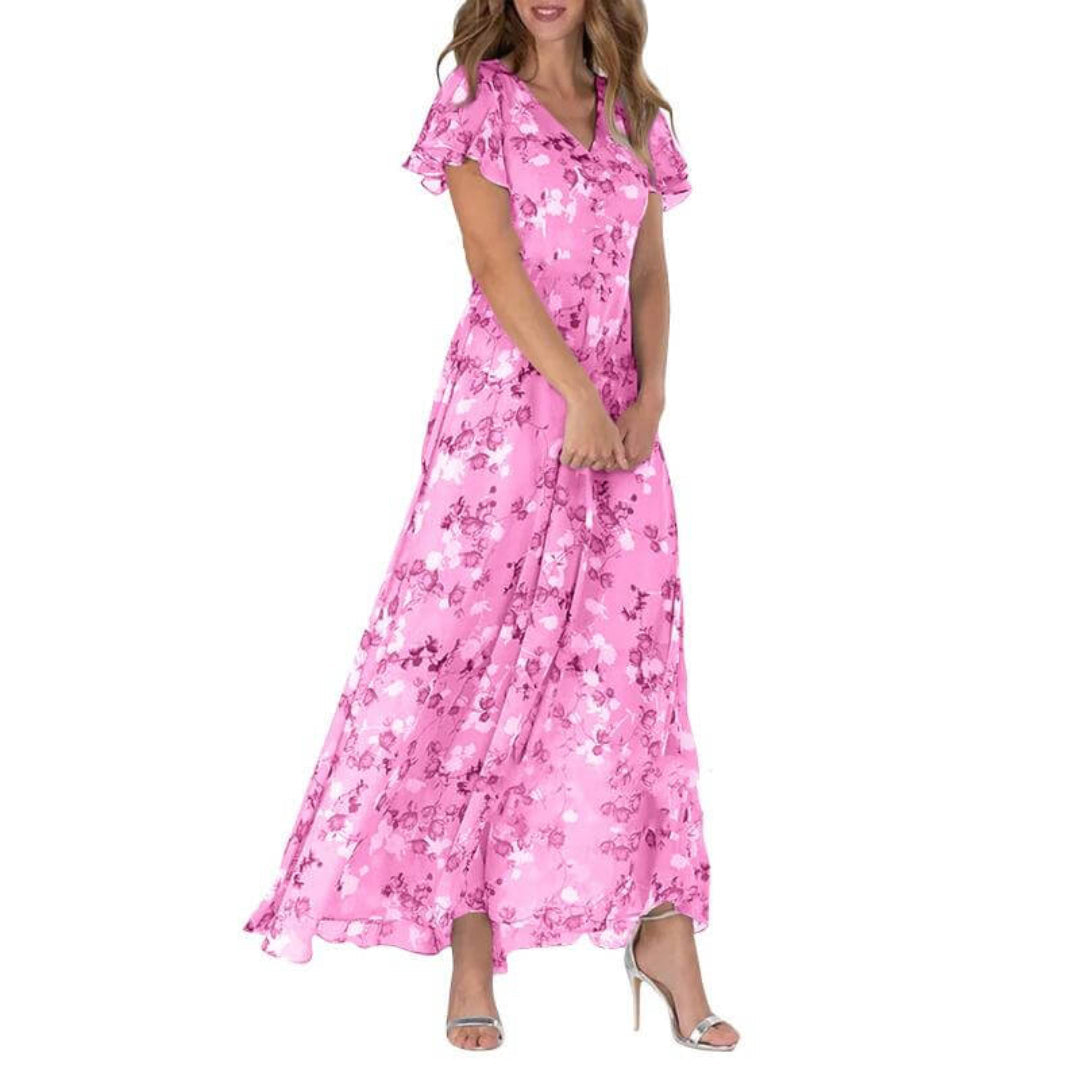 Damen Maxikleid Boho Stil Flatterärmlig