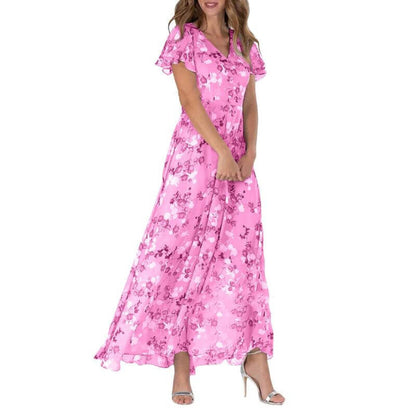 Damen Maxikleid Boho Stil Flatterärmlig