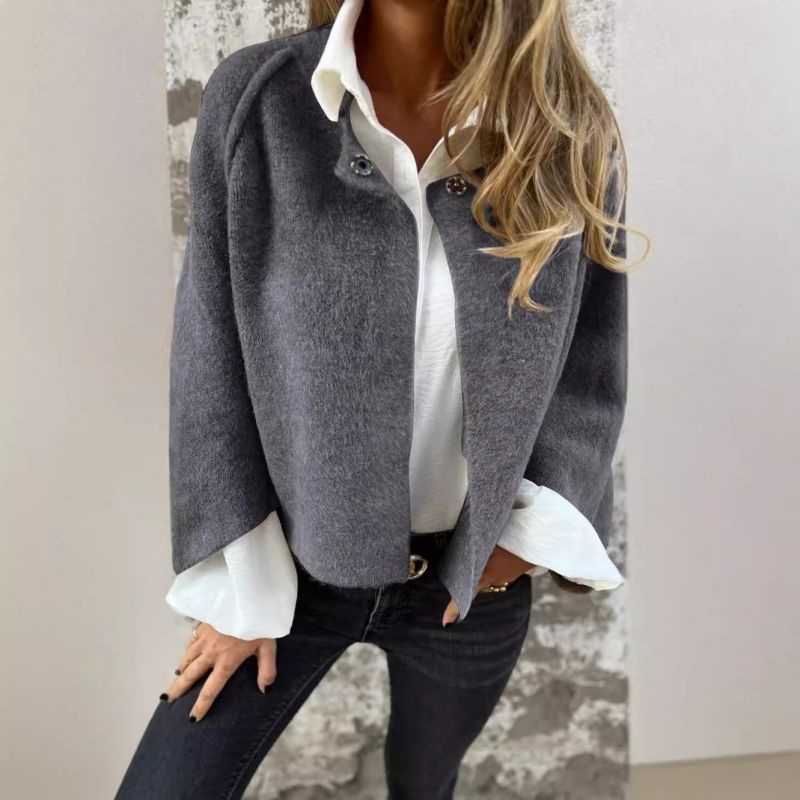 Kurz Wollmantel Damen Elegant Rundhals