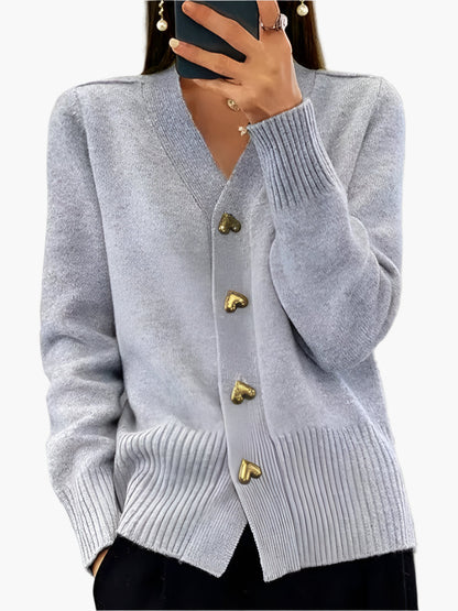 Stilvoller Cardigan mit Herzknöpfen - Damen Strickpullover Elegant