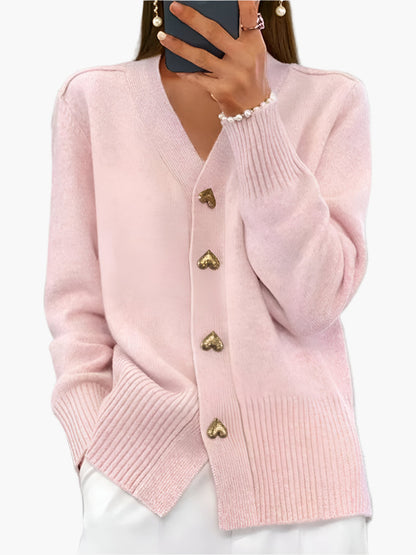 Stilvoller Cardigan mit Herzknöpfen - Damen Strickpullover Elegant