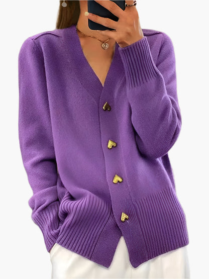 Stilvoller Cardigan mit Herzknöpfen - Damen Strickpullover Elegant
