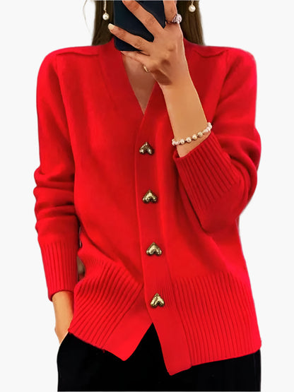 Stilvoller Cardigan mit Herzknöpfen - Damen Strickpullover Elegant