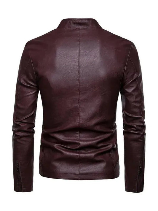 Herren Lederjacke Stehkragen Stylish - IdealeKleiden