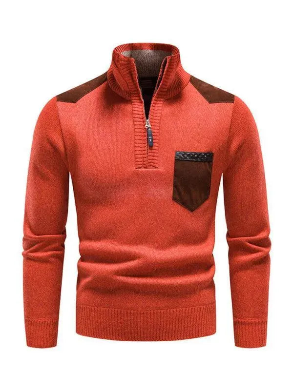 Patchwork Pullover Männer Rollkragen Modern