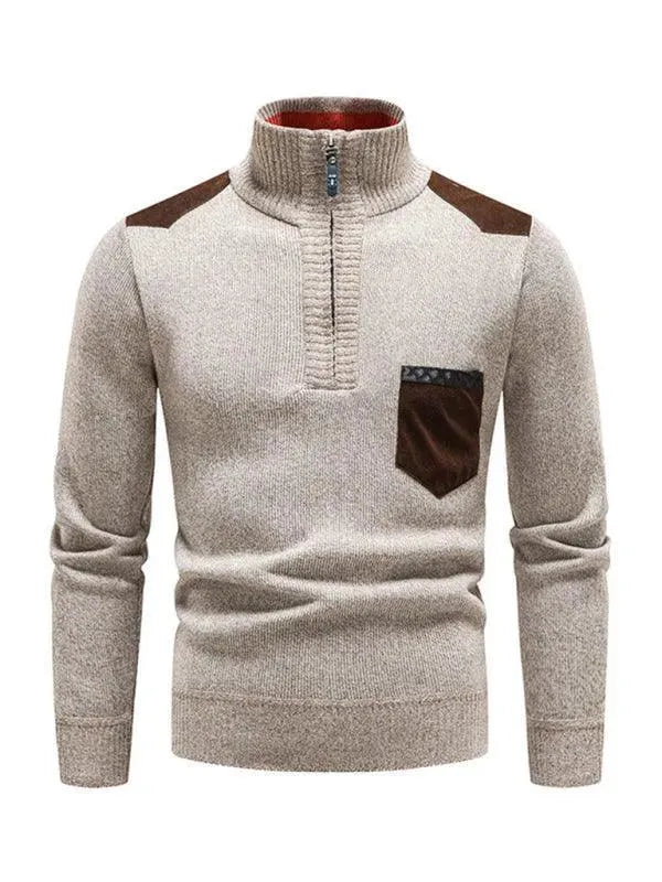 Patchwork Pullover Männer Rollkragen Modern