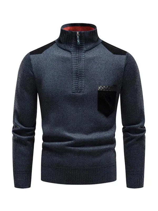 Patchwork Pullover Männer Rollkragen Modern