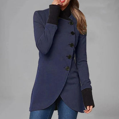 Eleganter Asymmetrischer Mantel Langarm Hoher Kragen