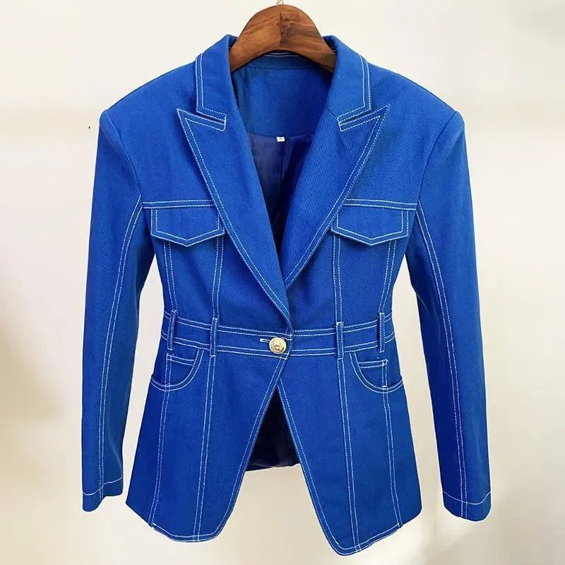 Stylischer Denim Blazer Damen Elegant Unifarben